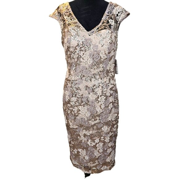 Alex Evenings Womens Elegant Pink Rose Sequined Zip Dress Party Wedding Size 6 - Picture 1 of 12